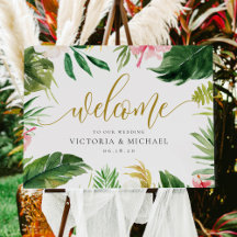 Tropisch leder en Floral Wedding Welcome Sign