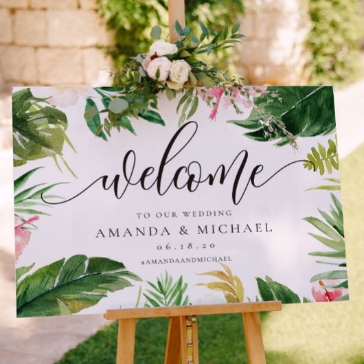 Tropisch leder en Floral welkome bruiloft Poster