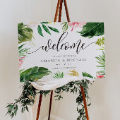 Tropisch leder en Floral welkome bruiloft Poster