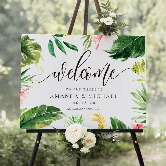 Tropisch leder en Floral welkome bruiloft Poster