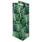 Tropisch lederen patroon - Groene vulling Wijn Cadeautas (Achterkant Gekanteld)