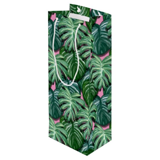 Tropisch lederen patroon - Groene vulling Wijn Cadeautas (Achterkant Gekanteld)
