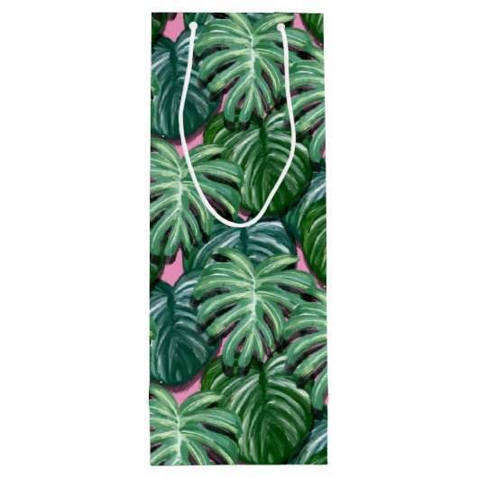 Tropisch lederen patroon - Groene vulling Wijn Cadeautas (Achterkant)