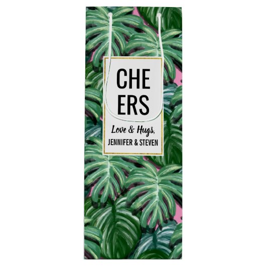 Tropisch lederen patroon - Groene vulling Wijn Cadeautas (Voorkant)