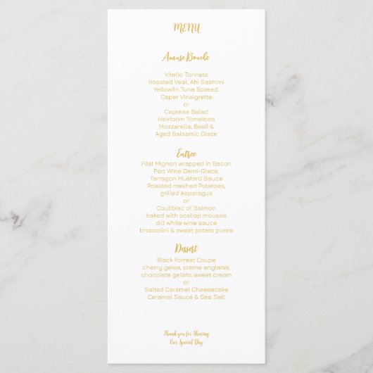 Tropisch lef Gold Palm Frond Wedding Menu (Voorkant)