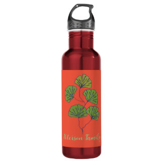 Tropisch lef met geperoniseerde familienaam waterfles 