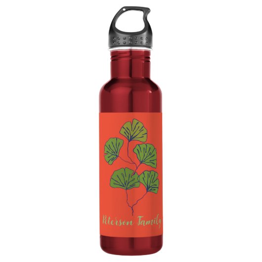 Tropisch lef met geperoniseerde familienaam waterfles (Voorkant)