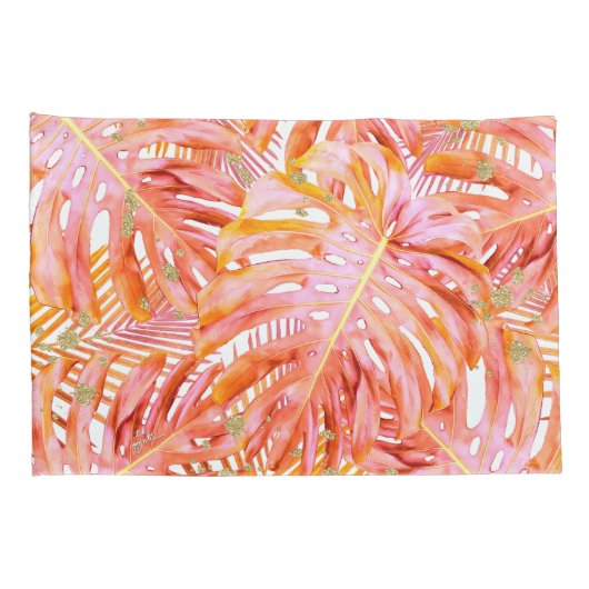 Tropisch lef Pattern Coral Roos Gold Glitter Kussensloop (Achterkant-Rechts)