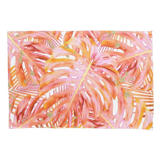 Tropisch lef Pattern Coral Roos Gold Glitter Kussensloop (Voorkant-Links)