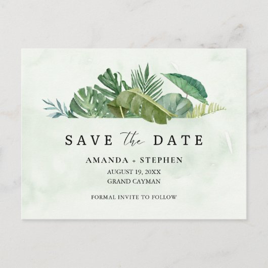Tropisch lef-strand bruiloft bespaart datum aankondigingskaart (Voorkant)