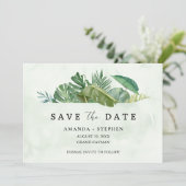 Tropisch lef-strand bruiloft bespaart datum kaart (Staand voorkant)