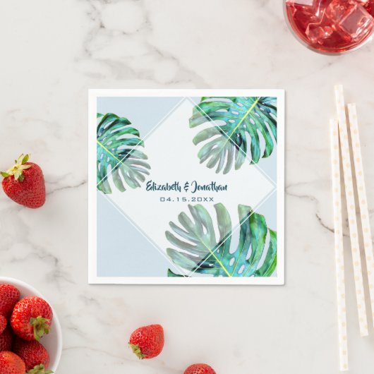 Tropisch lef Trendy Modern Greenery Blue Wedding Servet (Insitu)