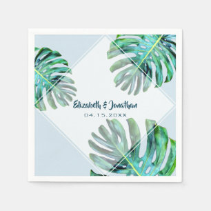 Tropisch lef Trendy Modern Greenery Blue Wedding Servet