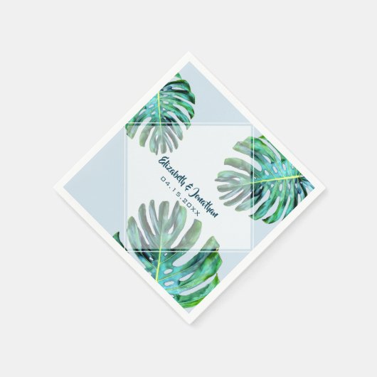 Tropisch lef Trendy Modern Greenery Blue Wedding Servet (Hoek)
