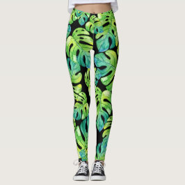 Tropisch lefpatroon Greenery Beach Yoga Black Leggings