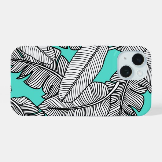 Tropisch lefpatroon iPhone 15 case (Achterkant horizontaal)