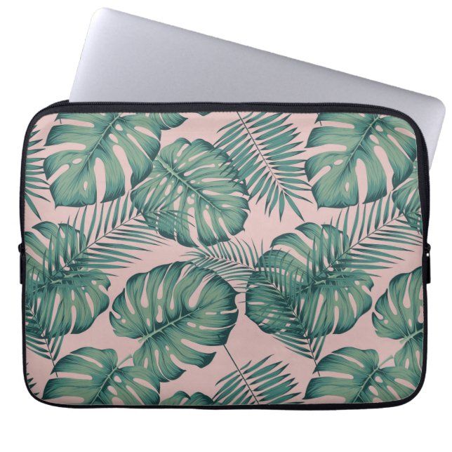 Tropisch lefpatroon laptop sleeve (Voorkant)