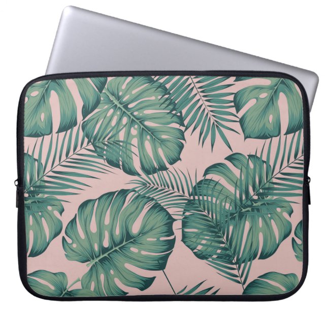 Tropisch lefpatroon laptop sleeve (Voorkant)
