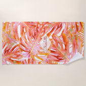 Tropisch lefpatroon palm koraal Roos Glitter Strandlaken (Voorkant)