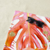 Tropisch lefpatroon palm koraal Roos Glitter Strandlaken (In situ)