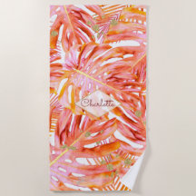 Tropisch lefpatroon palm koraal Roos Glitter