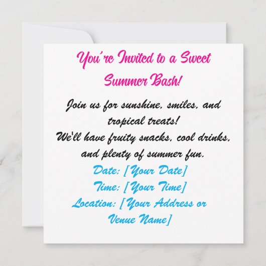 Tropisch Lekkere Feest Uitnodiging – Zoete Zomer B (Achterkant)