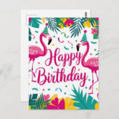 Tropisch leuk flamingo-verjaardagsontwerp briefkaart (Voorkant / Achterkant)