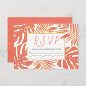 Tropisch levend koraal en gouden bladeren bruiloft RSVP kaartje (Voorkant / Achterkant)