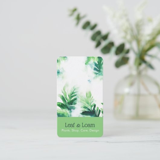 Tropisch licht Groene Waterverf Bladgroen Botanisc Visitekaartje (Staand voorkant)