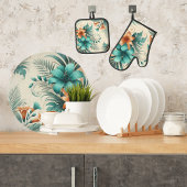 Tropisch licht ovenwant & pannenlap set