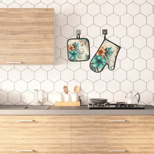 Tropisch licht ovenwant & pannenlap set