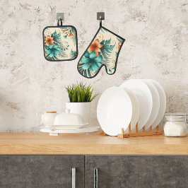 Tropisch licht ovenwant & pannenlap set