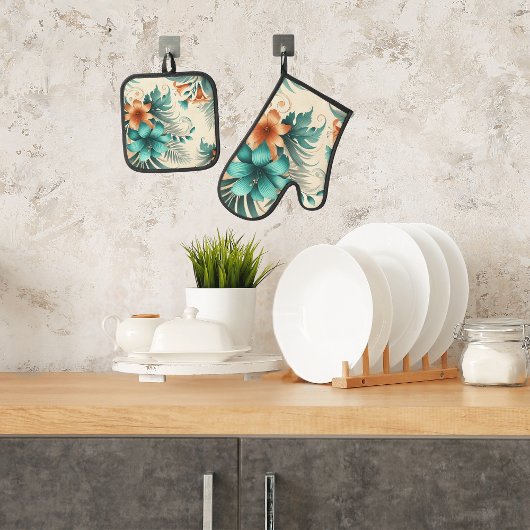 Tropisch licht ovenwant & pannenlap set