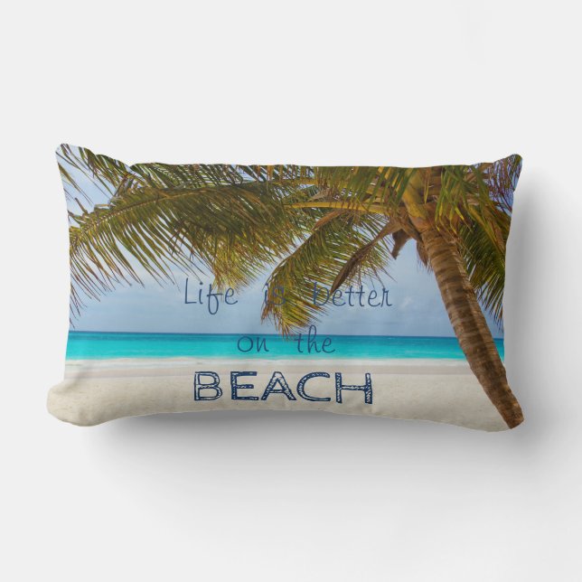 Tropisch lieflijk strand.Palm Kussen (Voorkant)