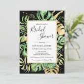 Tropisch Lijst met zwarte bladeren en gouden Vrijg Kaart (Staand voorkant)