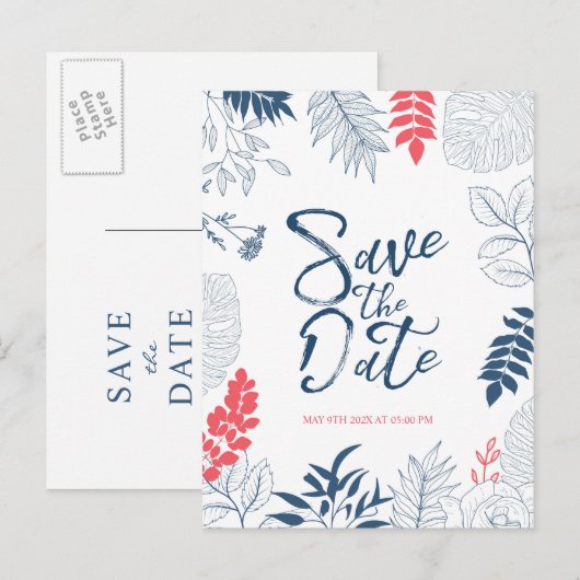 Tropisch lijst moderne trouwtypografie aankondigingskaart (Voorkant / Achterkant)