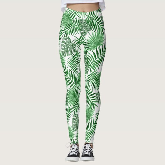 Tropisch Lime Green Summer Palmtree Leafs Pattern Leggings (Voorkant)