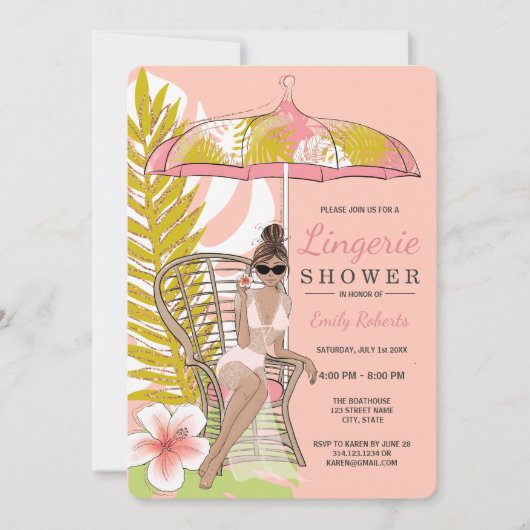 Tropisch lingerie bruiloftsbad bruine bruid kaart (Voorkant)