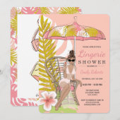 Tropisch lingerie douche bruid met bruin haar kaart (Voorkant / Achterkant)