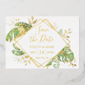 Tropisch Lofwerk Goud Folie Save the Date Uitnodiging (Voorkant)