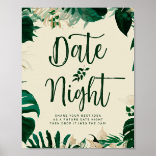 Tropisch Loof & Bladeren Date Night Trouwbord Poster