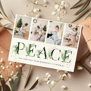 Tropisch Loof & Goud PEACE Fotocollage Kerstmis Feestdagenkaart