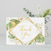 Tropisch Loof & Gouden Geometrische Dankkaart Folie Uitnodiging (Staand Voorkant)