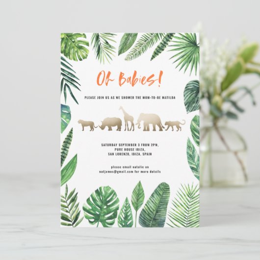 Tropisch loofwerk en gouddieren met twee baby show (Staand voorkant)