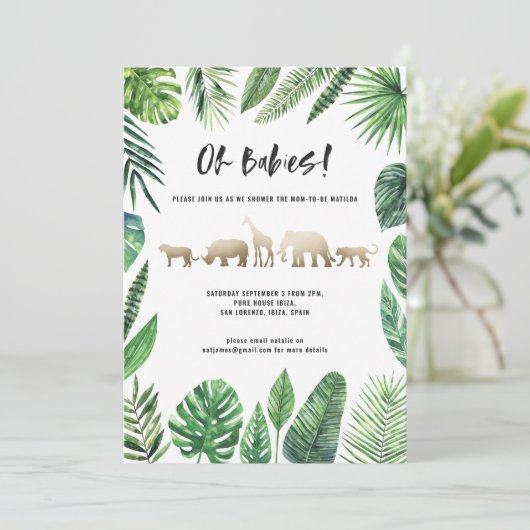 Tropisch loofwerk en gouddieren met twee baby show (Staand voorkant)