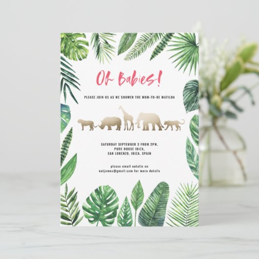 Tropisch loofwerk en gouddieren met twee baby show (Staand voorkant)