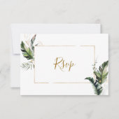 Tropisch Loofwerk Gouden Frame Huwelijks RSVP Kaar Kaartje (Voorkant)