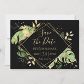 Tropisch Loofwerk Zwart & Goud Elegante Geometrisc Save The Date (Voorkant)
