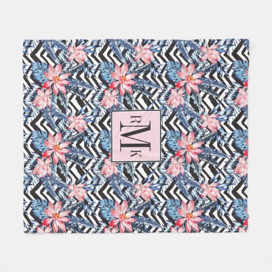 Tropisch Lotus Flower Pattern Fleece Deken (Voorkant (Horizontaal))