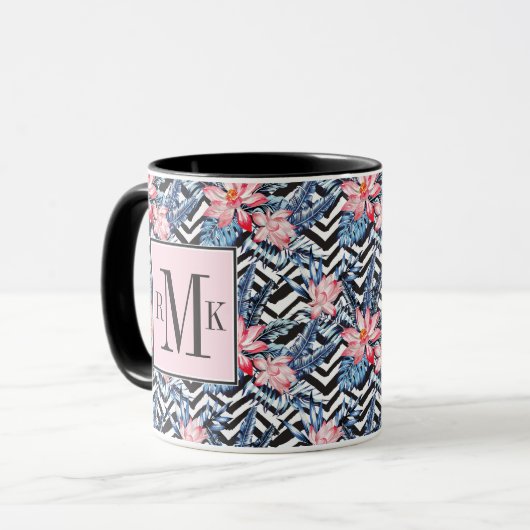 Tropisch Lotus Flower Pattern Mok (Voorkant links)